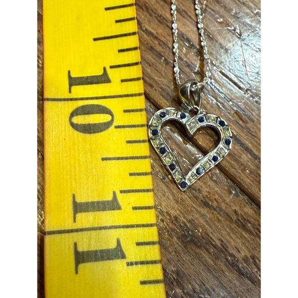 NIB Mystique Platinum Over Sterling Silver Diamond & Sapphire Heart Necklace - Picture 10 of 16